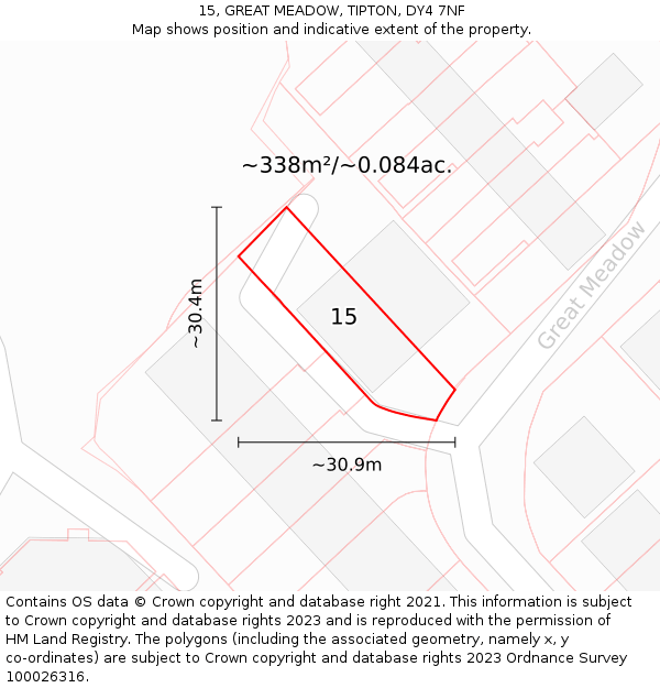 15, GREAT MEADOW, TIPTON, DY4 7NF: Plot and title map