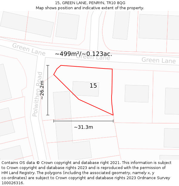 15, GREEN LANE, PENRYN, TR10 8QG: Plot and title map