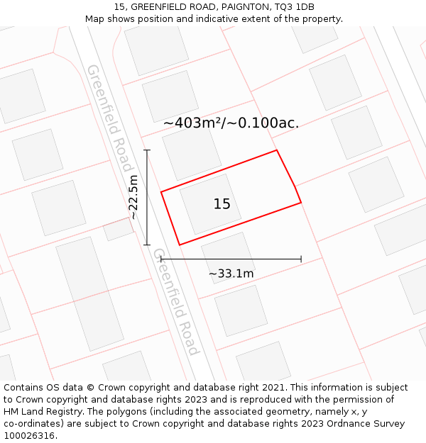 15, GREENFIELD ROAD, PAIGNTON, TQ3 1DB: Plot and title map