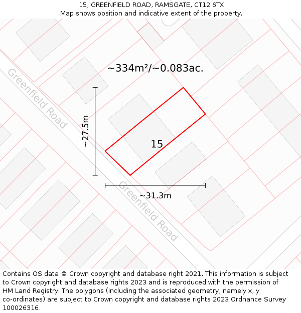 15, GREENFIELD ROAD, RAMSGATE, CT12 6TX: Plot and title map