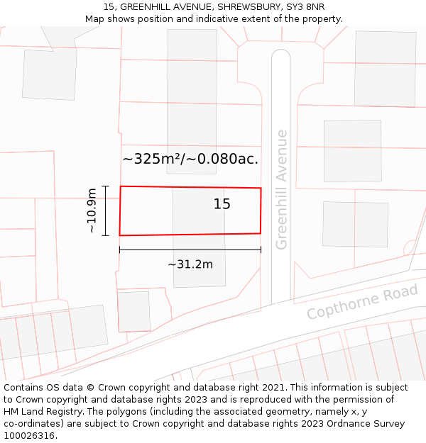 15, GREENHILL AVENUE, SHREWSBURY, SY3 8NR: Plot and title map