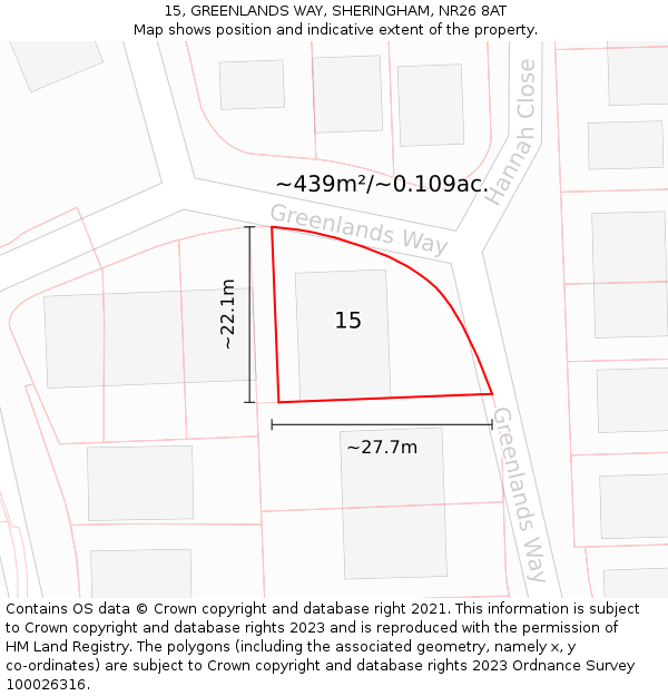 15, GREENLANDS WAY, SHERINGHAM, NR26 8AT: Plot and title map