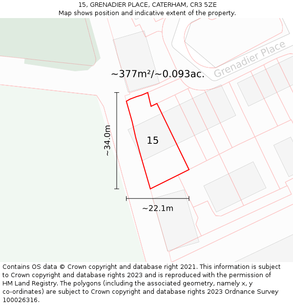 15, GRENADIER PLACE, CATERHAM, CR3 5ZE: Plot and title map