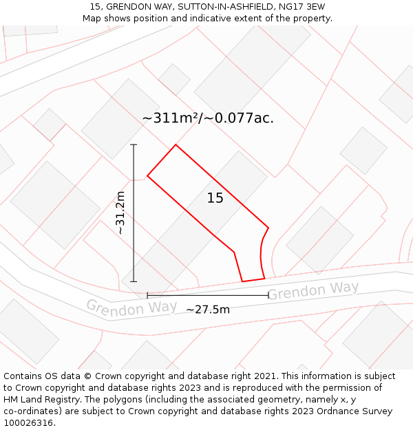 15, GRENDON WAY, SUTTON-IN-ASHFIELD, NG17 3EW: Plot and title map