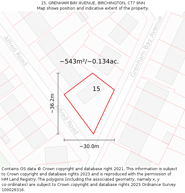 15, GRENHAM BAY AVENUE, BIRCHINGTON, CT7 9NN: Plot and title map