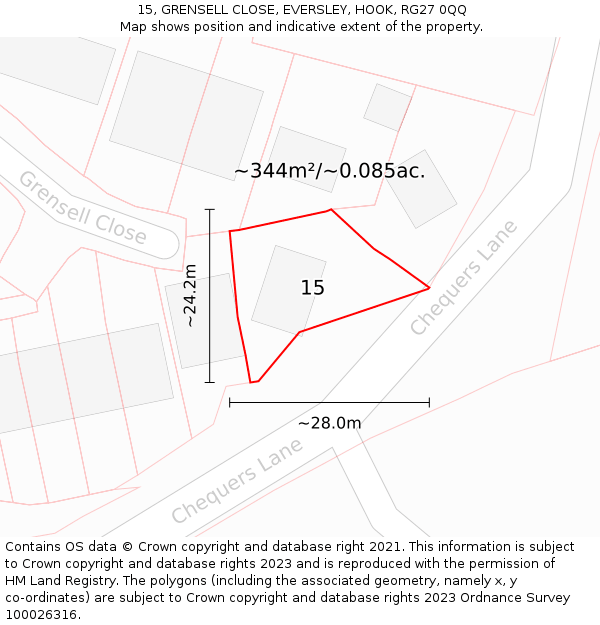 15, GRENSELL CLOSE, EVERSLEY, HOOK, RG27 0QQ: Plot and title map