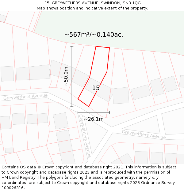 15, GREYWETHERS AVENUE, SWINDON, SN3 1QG: Plot and title map