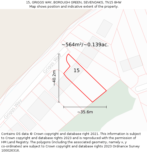 15, GRIGGS WAY, BOROUGH GREEN, SEVENOAKS, TN15 8HW: Plot and title map