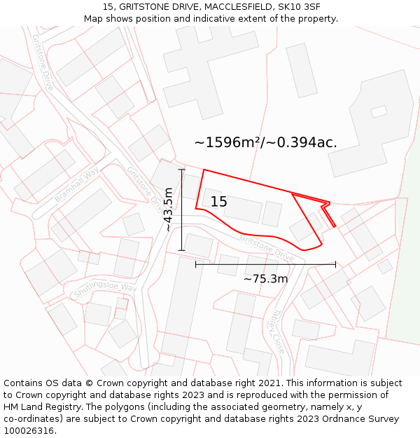 15, GRITSTONE DRIVE, MACCLESFIELD, SK10 3SF: Plot and title map