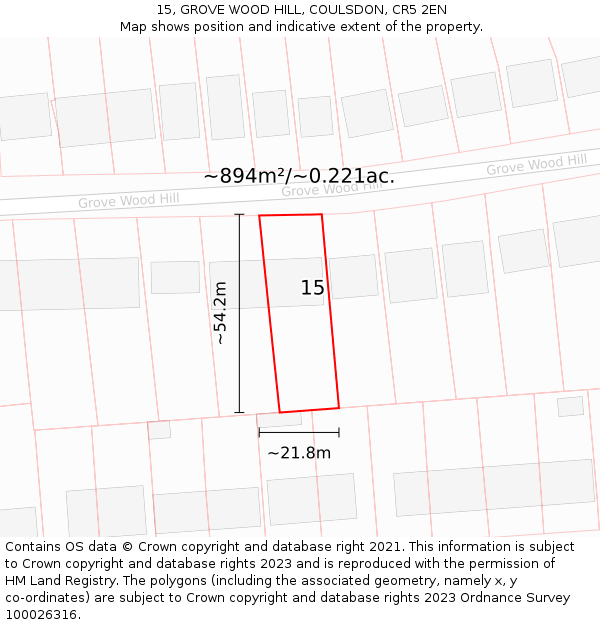 15, GROVE WOOD HILL, COULSDON, CR5 2EN: Plot and title map