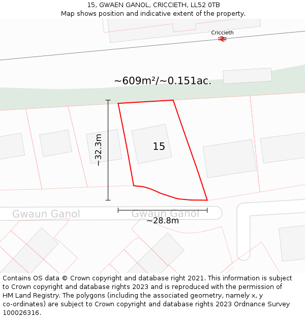 15, GWAEN GANOL, CRICCIETH, LL52 0TB: Plot and title map