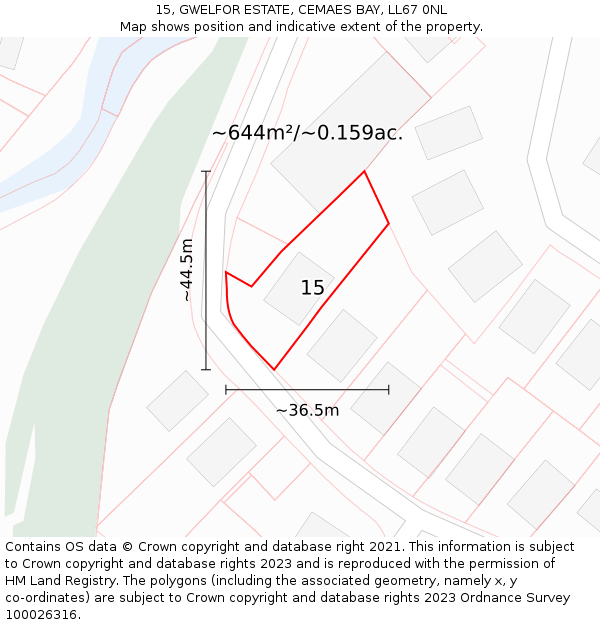 15, GWELFOR ESTATE, CEMAES BAY, LL67 0NL: Plot and title map