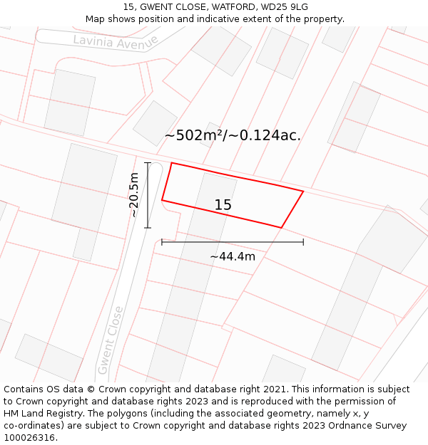 15, GWENT CLOSE, WATFORD, WD25 9LG: Plot and title map