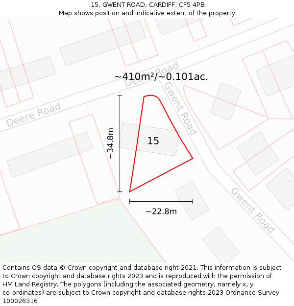 15, GWENT ROAD, CARDIFF, CF5 4PB: Plot and title map