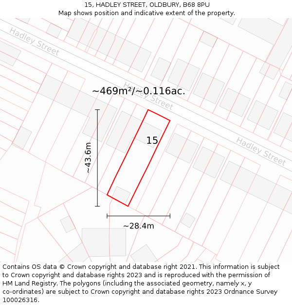 15, HADLEY STREET, OLDBURY, B68 8PU: Plot and title map