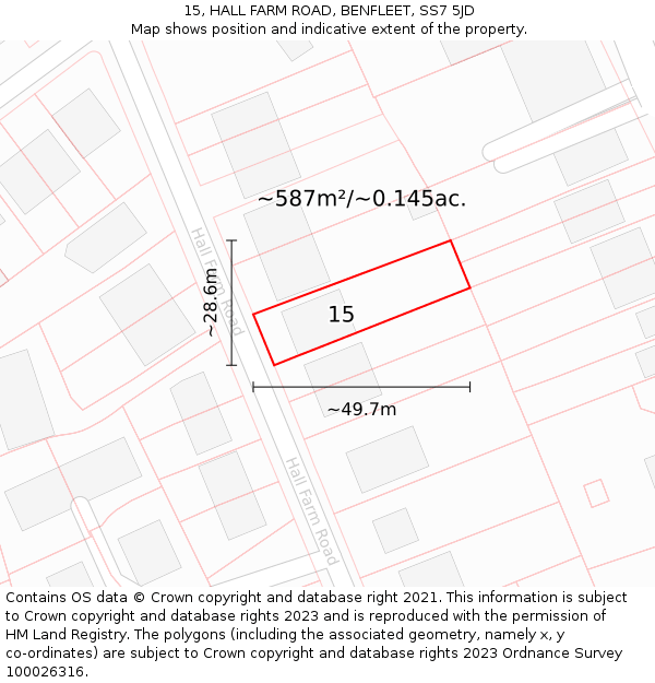 15, HALL FARM ROAD, BENFLEET, SS7 5JD: Plot and title map