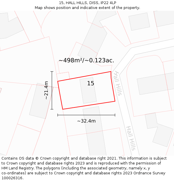15, HALL HILLS, DISS, IP22 4LP: Plot and title map
