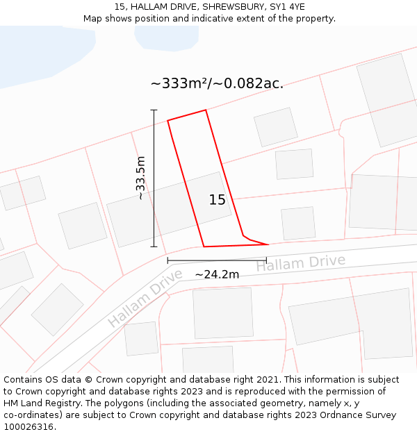 15, HALLAM DRIVE, SHREWSBURY, SY1 4YE: Plot and title map