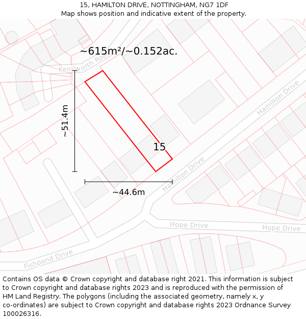 15, HAMILTON DRIVE, NOTTINGHAM, NG7 1DF: Plot and title map