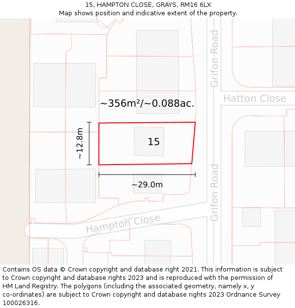 15, HAMPTON CLOSE, GRAYS, RM16 6LX: Plot and title map