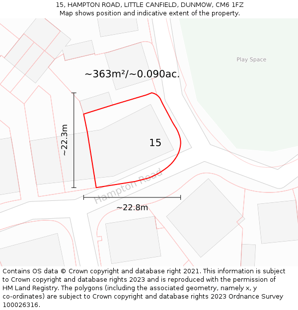 15, HAMPTON ROAD, LITTLE CANFIELD, DUNMOW, CM6 1FZ: Plot and title map