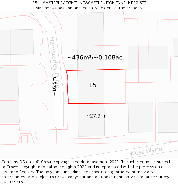 15, HAMSTERLEY DRIVE, NEWCASTLE UPON TYNE, NE12 6TB: Plot and title map