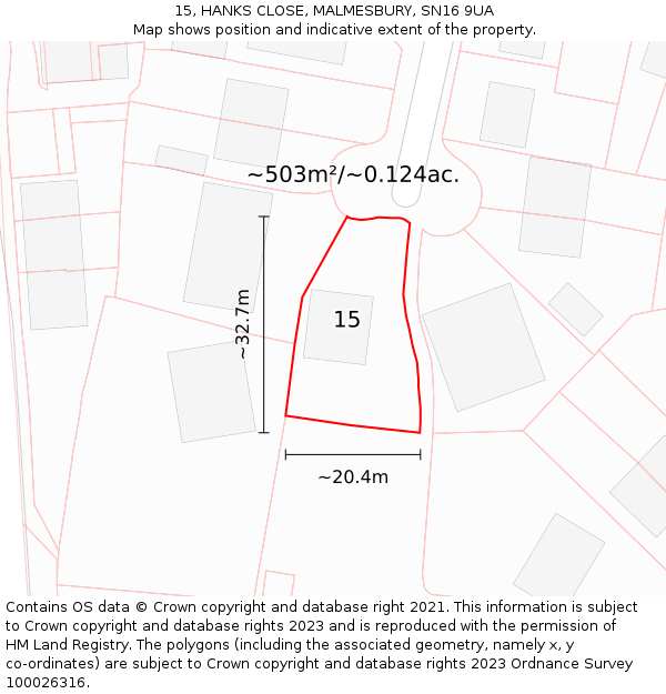 15, HANKS CLOSE, MALMESBURY, SN16 9UA: Plot and title map