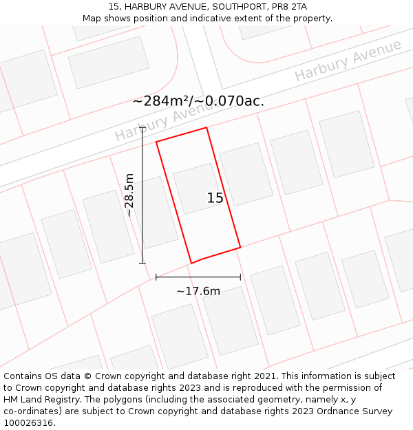 15, HARBURY AVENUE, SOUTHPORT, PR8 2TA: Plot and title map