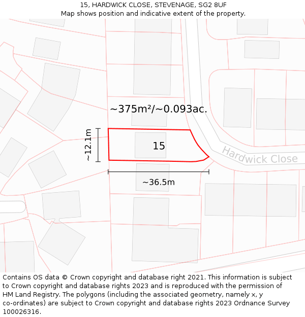 15, HARDWICK CLOSE, STEVENAGE, SG2 8UF: Plot and title map