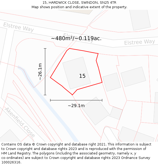15, HARDWICK CLOSE, SWINDON, SN25 4TR: Plot and title map