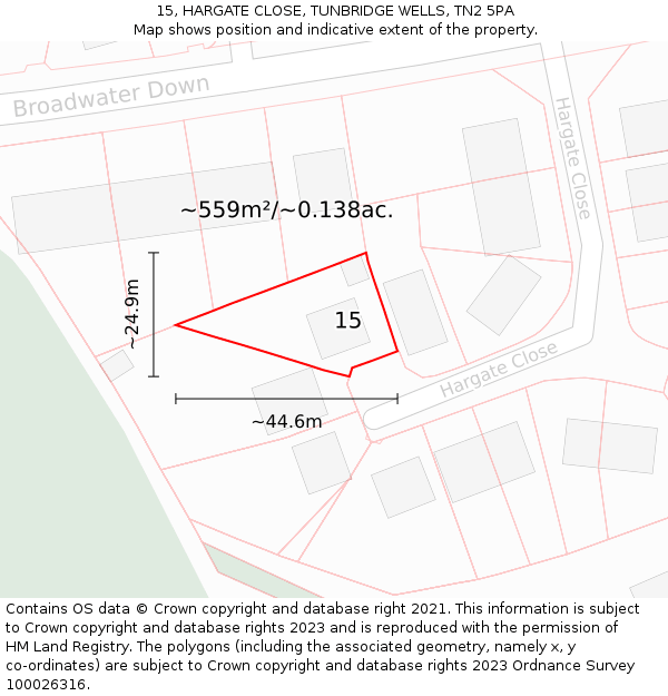 15, HARGATE CLOSE, TUNBRIDGE WELLS, TN2 5PA: Plot and title map