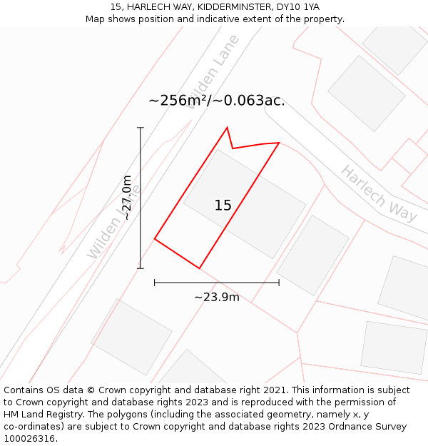 15, HARLECH WAY, KIDDERMINSTER, DY10 1YA: Plot and title map