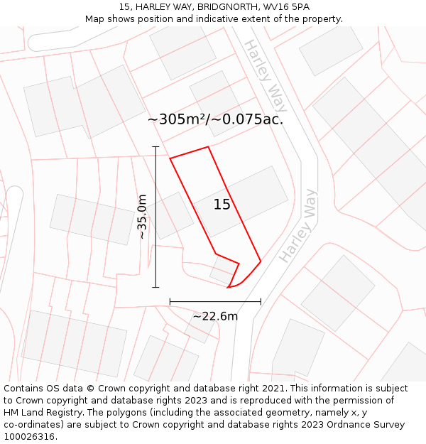 15, HARLEY WAY, BRIDGNORTH, WV16 5PA: Plot and title map