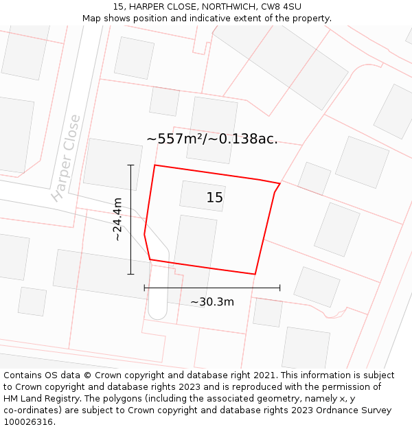 15, HARPER CLOSE, NORTHWICH, CW8 4SU: Plot and title map