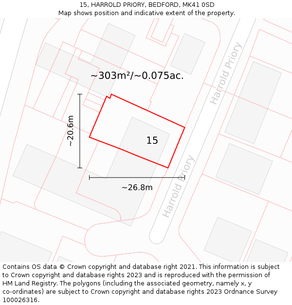15, HARROLD PRIORY, BEDFORD, MK41 0SD: Plot and title map