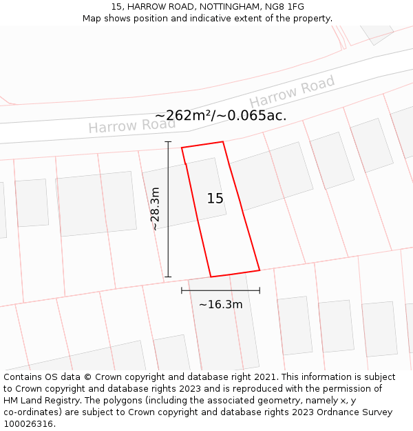 15, HARROW ROAD, NOTTINGHAM, NG8 1FG: Plot and title map