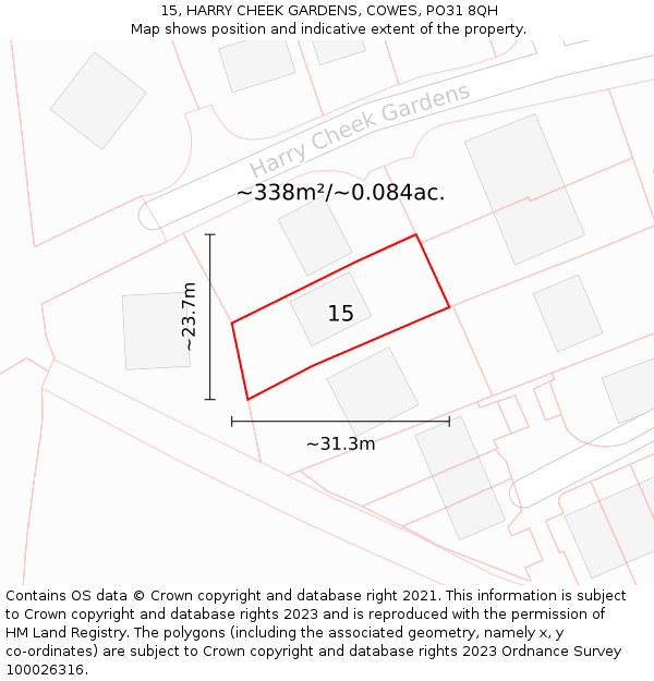 15, HARRY CHEEK GARDENS, COWES, PO31 8QH: Plot and title map