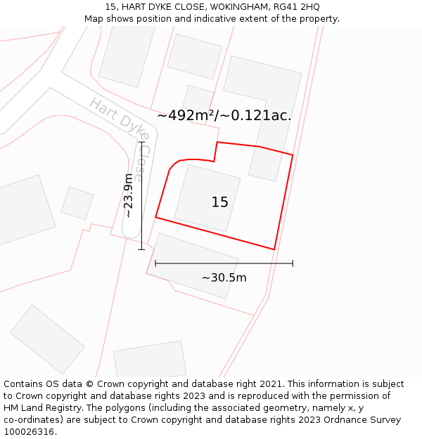 15, HART DYKE CLOSE, WOKINGHAM, RG41 2HQ: Plot and title map