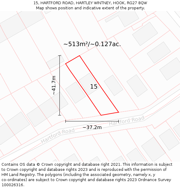 15, HARTFORD ROAD, HARTLEY WINTNEY, HOOK, RG27 8QW: Plot and title map