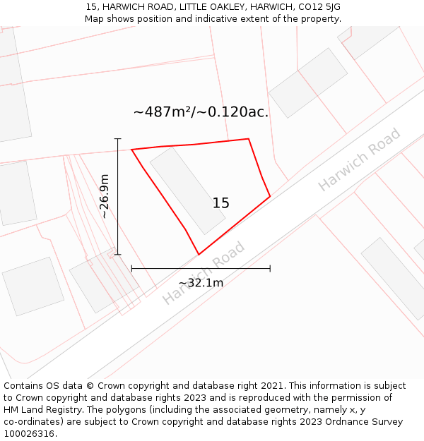 15, HARWICH ROAD, LITTLE OAKLEY, HARWICH, CO12 5JG: Plot and title map