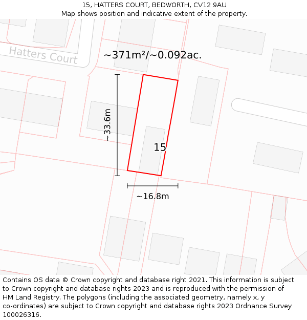 15, HATTERS COURT, BEDWORTH, CV12 9AU: Plot and title map