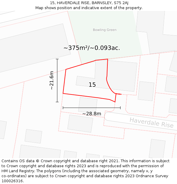 15, HAVERDALE RISE, BARNSLEY, S75 2AJ: Plot and title map