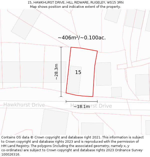 15, HAWKHURST DRIVE, HILL RIDWARE, RUGELEY, WS15 3RN: Plot and title map
