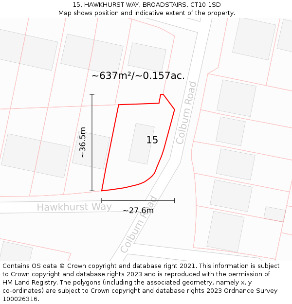 15, HAWKHURST WAY, BROADSTAIRS, CT10 1SD: Plot and title map