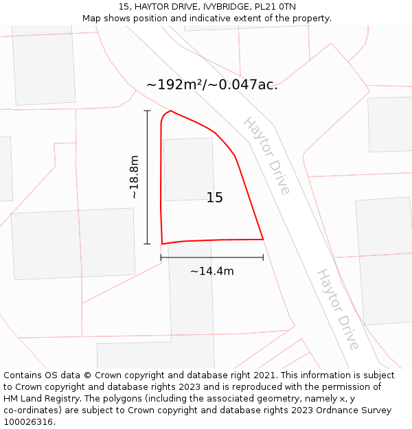 15, HAYTOR DRIVE, IVYBRIDGE, PL21 0TN: Plot and title map