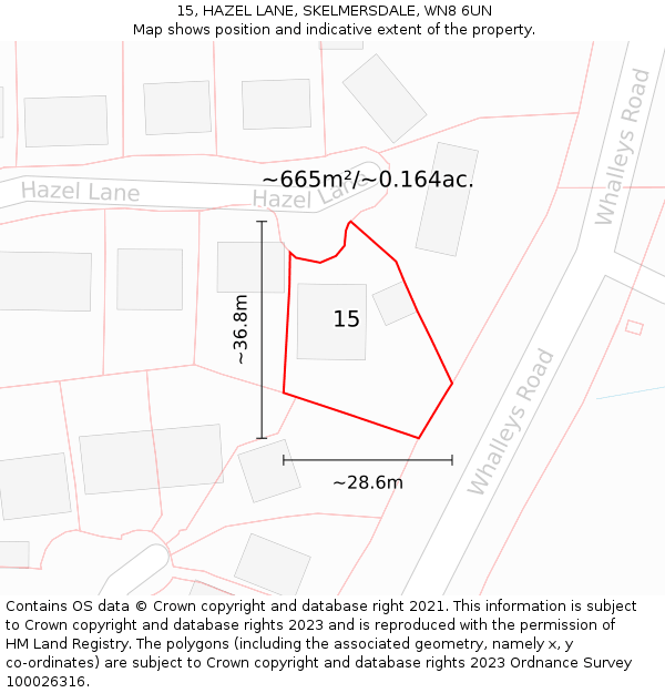 15, HAZEL LANE, SKELMERSDALE, WN8 6UN: Plot and title map