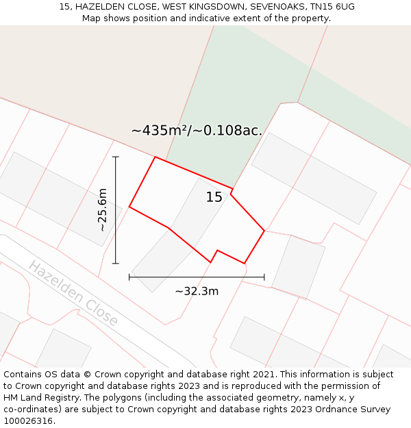 15, HAZELDEN CLOSE, WEST KINGSDOWN, SEVENOAKS, TN15 6UG: Plot and title map