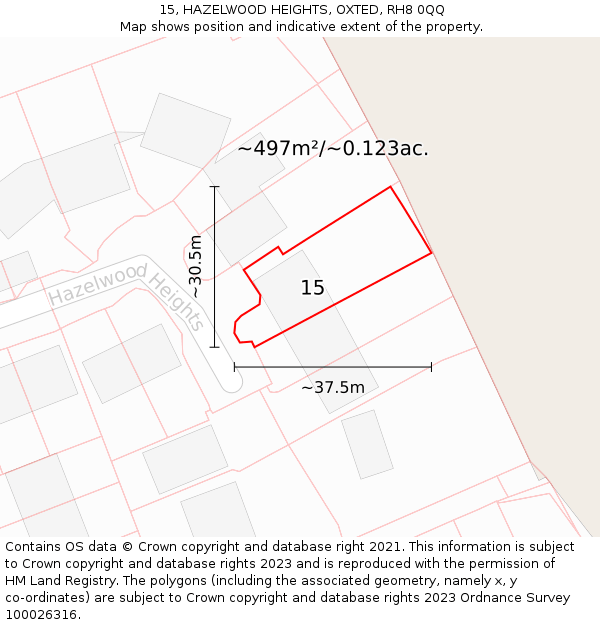 15, HAZELWOOD HEIGHTS, OXTED, RH8 0QQ: Plot and title map