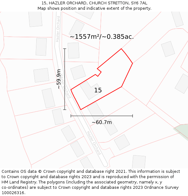 15, HAZLER ORCHARD, CHURCH STRETTON, SY6 7AL: Plot and title map