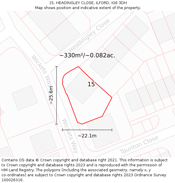 15, HEADINGLEY CLOSE, ILFORD, IG6 3DH: Plot and title map